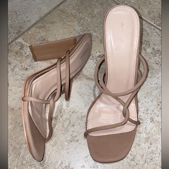 Tan Beige Nude Khaki Strappy Backless Open Toe Open Back Heels Mules - Picture 2 of 5